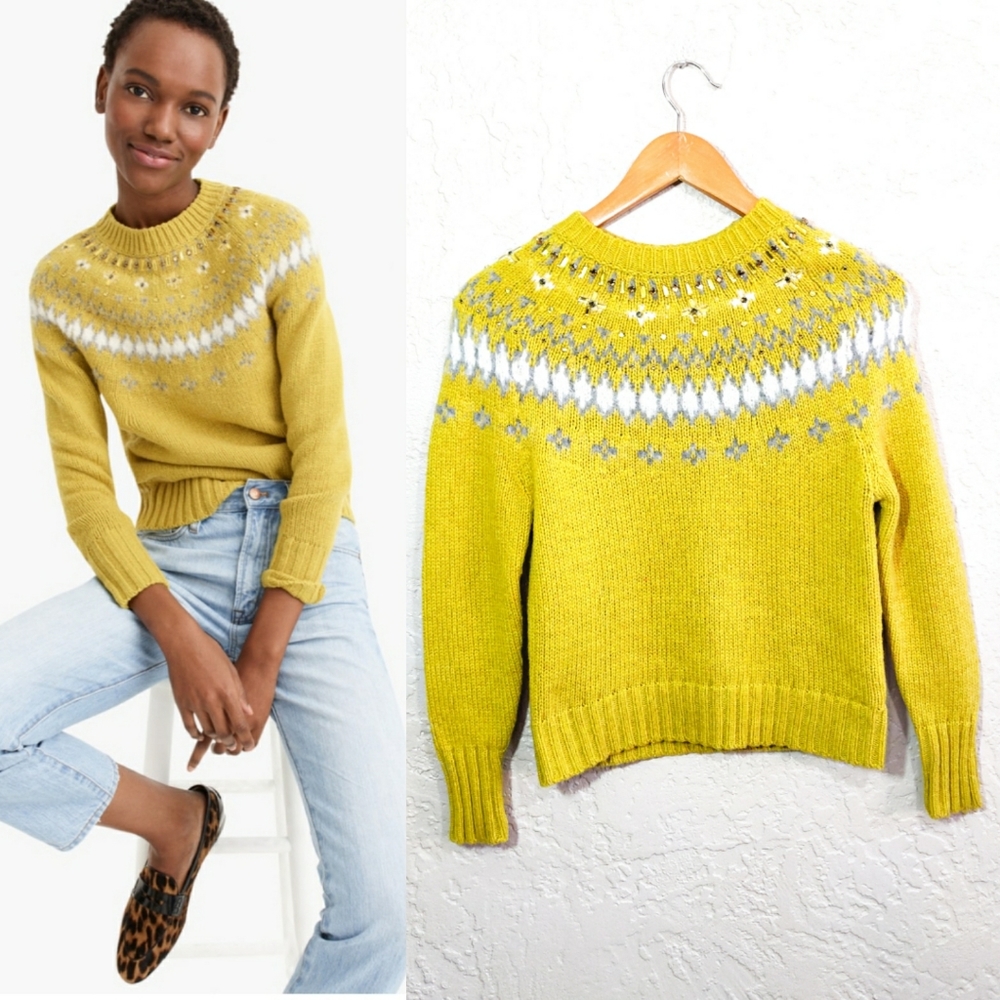 J. Crew Jewel Embellished Fair Isle Sweater